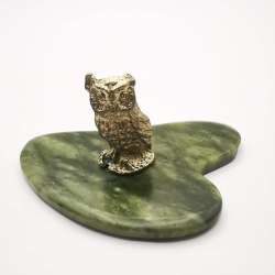 Vintage Beautiful Handmade Owl Figurine in Jade and Brass 91g