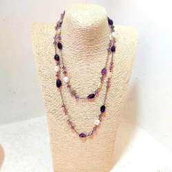 Sterling Silver 925 Vintage Gemstone Amethyst Pearl Long 44