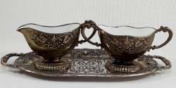 Vintage Sugar And Creamer Electroplated Zinc & Enamel