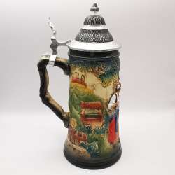 Germany Vintage Collection Beer Mug Handarbeit Print Ceramic Porcelain Tin 833g
