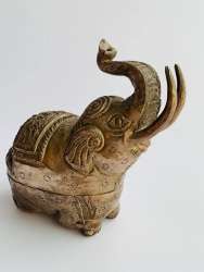 1960 Vintage Tin Hand Carved Elephant Holder Incense Burner India
