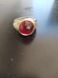 Stimulated Ring stainless Men Ring, Handmade Ring, Lab Created Ring , with red