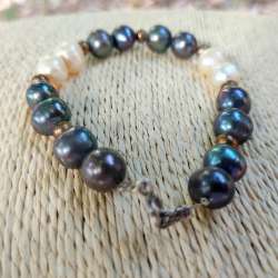 Natural Pearl White Pink Black Real Bead 925 Sterling Silver Clasp Bracelet