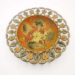 India 40s Vintage Antique Candy Bowl Handmade Painted Bronze 210g