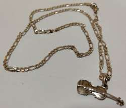 Chain Unisex Jewelry Sterling Silver 925 Guitar Pendant Necklace Italy 16 gr