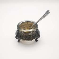 USSR Vintage Saltcellar from Silver Cupronickel and Glass Handmade 67g