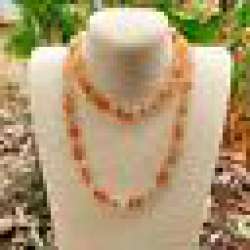 Necklace Quartz Gemstone Vintage Brown Amber Clear Beads 14K GOLD Plated Chain