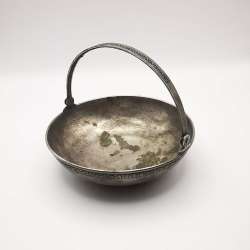 40s USSR Vintage Candy Bowl Pattern Handmade Seal Cupronickel Silver Plating