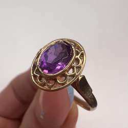 Vintage USSR Rose Gold 583 14K Women's Jewelry Ring Amethyst Stone 4 g Size 9.5
