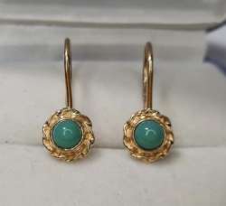Vintage USSR Rose Gold 585 14K Women's Jewelry Stud Earrings Chrysoprase Stone