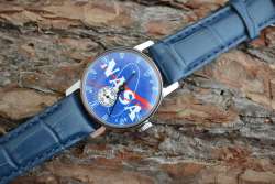 raketa Shturmanskie Aviator Soviet NASA Blue Dial Black Leather Strap Steel Men