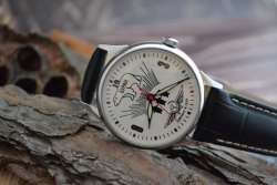 Buran USSR Vintage Soviet wristwatch Black Leather Strap White Dial  steel case