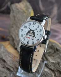 molnija Shturmanskie Aviator Soviet White  Dial Black Leather Strap Steel case