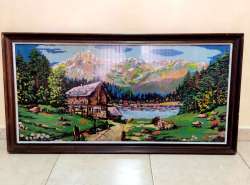 Large Antique Fine Needlepoint Art European Vintage with Frame Wood 45*23