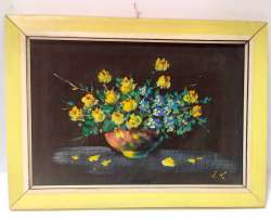 Oil Painting Vintage Canvas Signed Artist j.k Flower Vase Frame Wood 52*38 cm