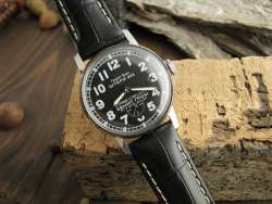 raketa Shturmanskie Aviator Black Dial Leather Steel Retro Soviet  Wrist Watch