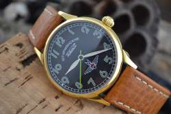 Raketa wristwatch Black Dial Brown Leather Stainless Steel case Mechanical