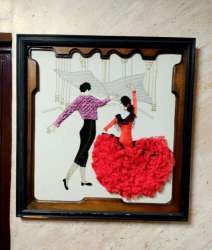 Vintage Handmade Artwork cloth Wall Hanging Decor Wooden Frame Very Cute 34*33