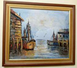 Wall Hanging Painting Oil Art Canvas Ships Vintage Decor Panel wood-framed Cute