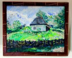 Oil Painting Canvas Art House Hut Landscape Wall Hanging Frame Wood 55*45cm
