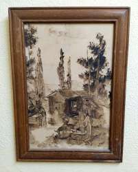 Wall Art Hand Painting On Wood & Framed Vintage Home Old Life Family Dog Cute