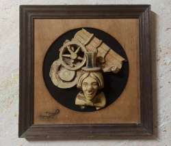 Vintage Wall Plaque Resin Frame Wood 3D Carved Hand Face Woman Portrait Cute