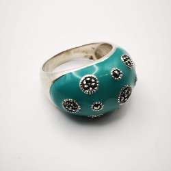 Vintage Beautiful Women's 925 Sterling Silver Jewelry Ring,Enamel 7,3 g