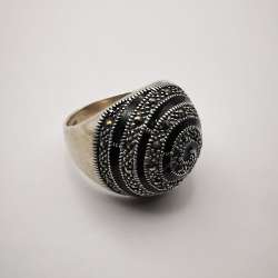 Vintage Statement Chic 925 Sterling Silver Jewelry Ring for Women, Enamel 9,5 g