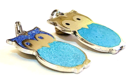 HANDMADE STERLING SILVER OWL PENDANTS WITH LAPIS LAZULI AND TURQUOISE