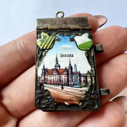 Vintage Miniature Brass Colored Enamel Ladies Notebook Notepad Dresden Germany