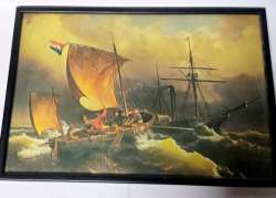 Wall Hanging Holland Ship Fishermen Shipwreck Painting Beautiful Rare Picture