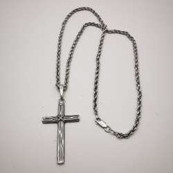 Vintage Beautiful Massive Cross, Chain, Sterling Silver 925 Handmade 29 g
