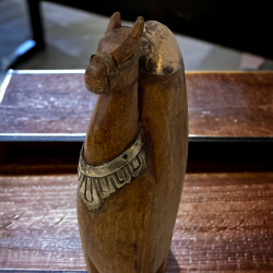 Vintage Elephant Hand Carved Wooden w/ Plated Silver Antique Figure Decoration