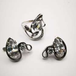 Vintage Women's Set, Earrings,Ring,925 Sterling Silver,Zirconia 8,2g