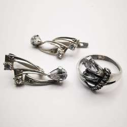 Vintage Women's Set, Earrings,Ring,925 Sterling Silver,Jewelry,Zirconia 8,5 g