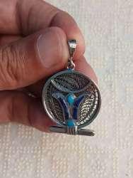 925 Sterling Silver Lotus Flower Necklace with Lapis Lazuli and Antique Turquois