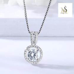 Vintage Necklace Jewelry Women's Sterling Silver 925 Cubic Zircon Pendant 2.75gr