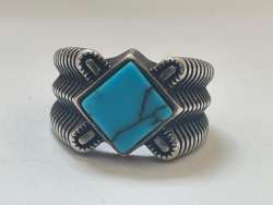 Ring Silver 925 Unisex vintage Turquoise stone, Size US:7.75, EUR : 17, WT: 6.71