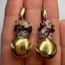 Gilt Sterling Silver 925 Vintage Womans Stud Ear Earrings Quartz Gemstone Signed