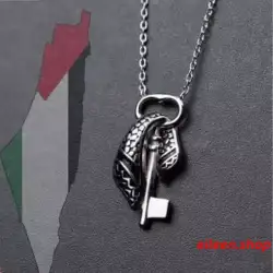 Necklace & Pendant Silver 925 pure 100% Palestine Key With Kufiyah For Men