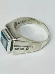 Ring Silver 925 Game Stone Aquamarine Size US 13.1/4 & Eur 31 Weight 10.36 Gram