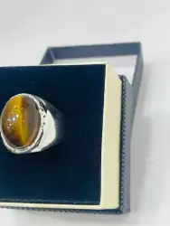 A 925 Silver Ring Mens Game Stone Tiger Eye Size US 11.5 EUR 27 Weight 10.53 G