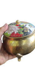 Antique copper vase with classic design, brightly colored decorative lid