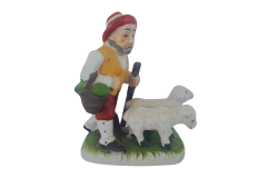 Vintage Farmer Figurine With Sheeps Of Ceramic Handmade Decor Carved Multicolor