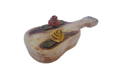 Vintage Small Guitar Figurine Porcelain Handmade Decor Collectibles Marked Gift