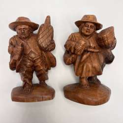 Two Vintage Wooden Wood Figure Statue Travelers Men Hand Carved Folk Art
