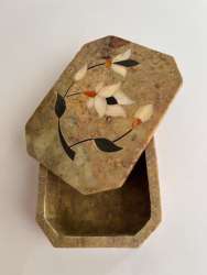 Vintage Handmade Floral Marble Curved Soapstone Mother Of Pearl Hole Insert