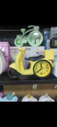 Yellow scooter clock with fun design, perfect for kids rooms and fun decor