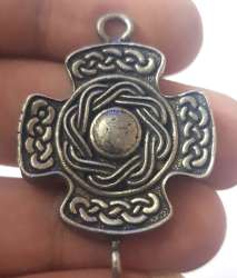 ANTIQUE Celtic Catholic Pagan Monk Tinplate Necklace with Thick Cross and Double