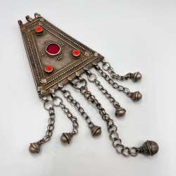 Massive Antique Yemenite Silver Coral Hand Made Women's Pendant Judaica 124 gr